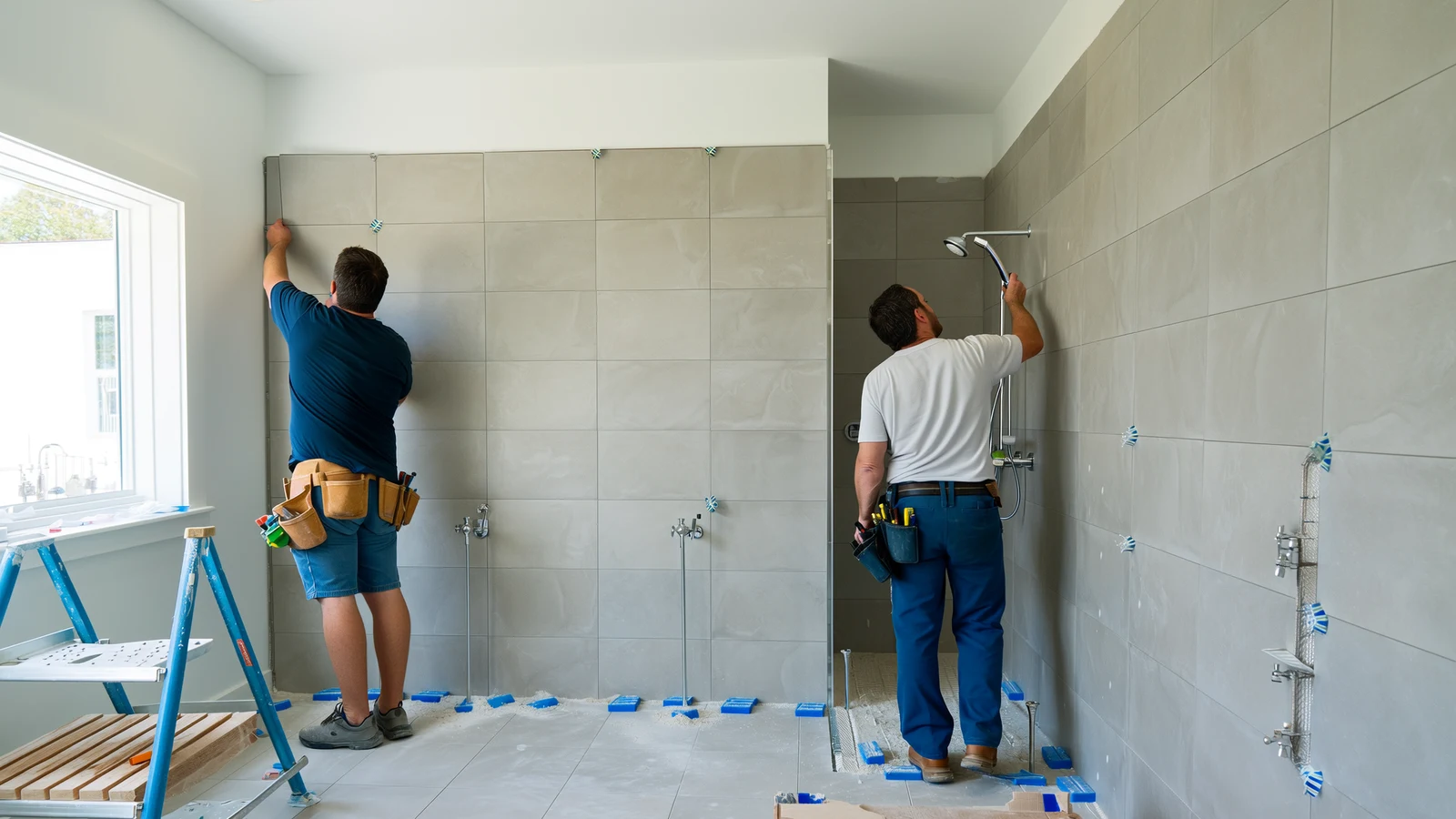 Handwerker von Atlas Projects bei der Sanierung eines Frankfurter Badezimmers