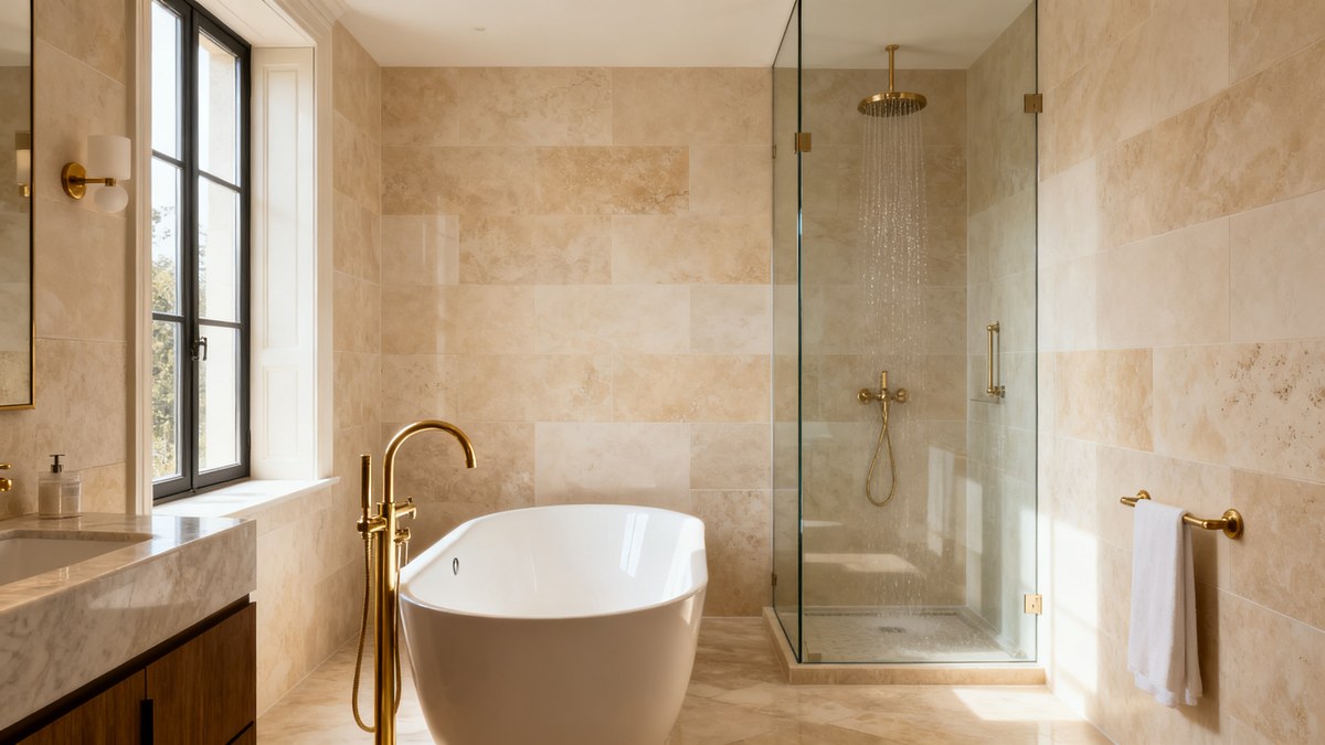 Waschbecken und Dusche in einem frisch sanierten Bad in Frankfurt